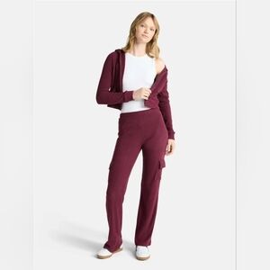 No Boundaries Brushed Ribbed Zip-Up Hoodie and Flare Pants Set, 2-Piece, Women's